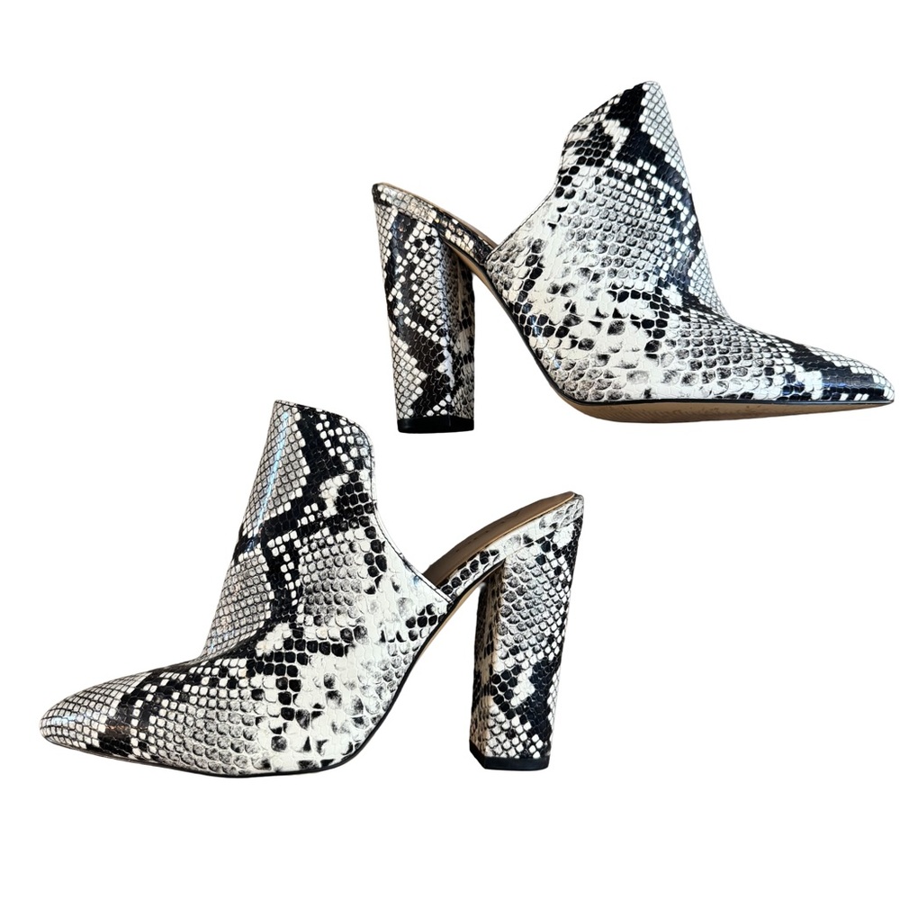 Aldo Black and White Snakeskin Mules